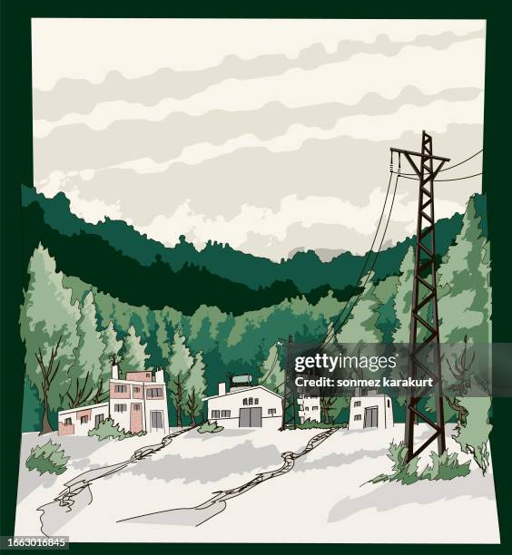 illegal construction in the forest - self destruct stock illustrations