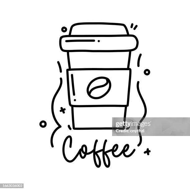 ilustrações de stock, clip art, desenhos animados e ícones de coffee vector handwritten lettering with take away coffee icon. - coffee take away cup simple