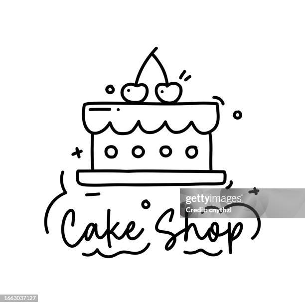 ilustraciones, imágenes clip art, dibujos animados e iconos de stock de pastelería vector letras manuscritas con icono de pastel. - cake logo