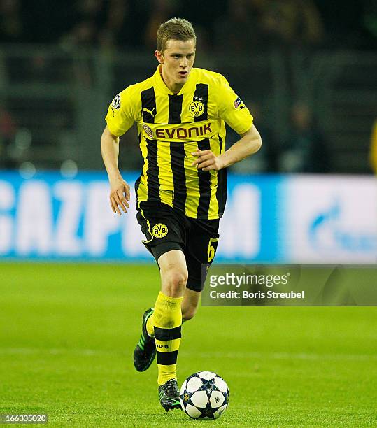 Sven Bender of Dortmund runs with the ball during the UEFA Champions League quarter-final second leg match between Borussia Dortmund and Malaga at...
