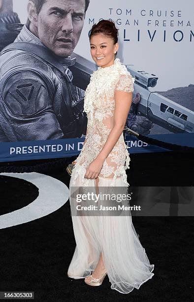 Actress Agnes Monica arrives at the premiere of Universal Pictures' 'Oblivion' at Dolby Theatre on April 10, 2013 in Hollywood, California.