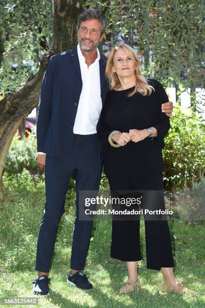 The director Paolo Corsini and the Italian presenter Monica Maggioni participate in the photocall of the Rai In mezzo'ora broadcast. Rome September...