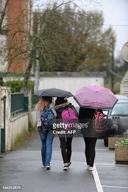 Girls leave after class on April 11, 2013 the Rene Couzinet college where an eleven years old girl was kidnapped after school and released a few...