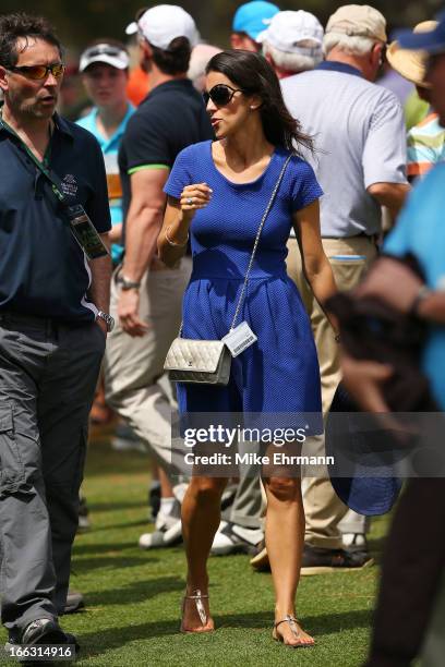 Diane Donald, the wife of Luke Donald of England, walks the couse, during the first round of the 2013 Masters Tournament at Augusta National Golf...