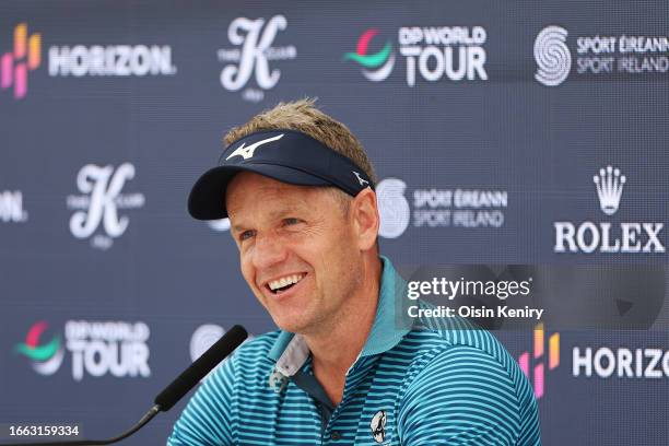 Luke Donald of England speaks in a press conference prior to the Horizon Irish Open at The K Club on September 06, 2023 in Straffan, Ireland.