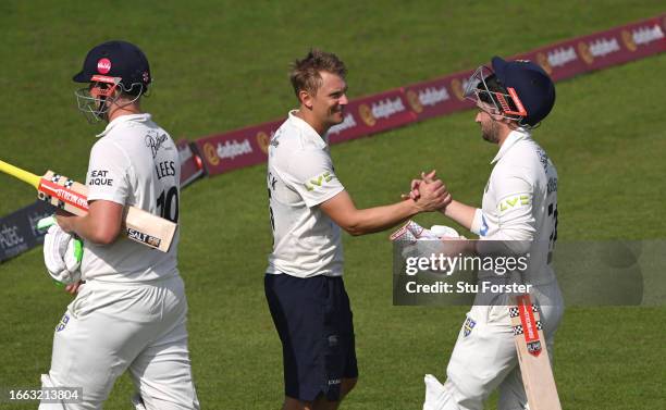 Durham captain Scott Borthwick congratulates Durham batsman Ollie Robinson after their 7 wicket victory after the LV= Insurance County Championship...