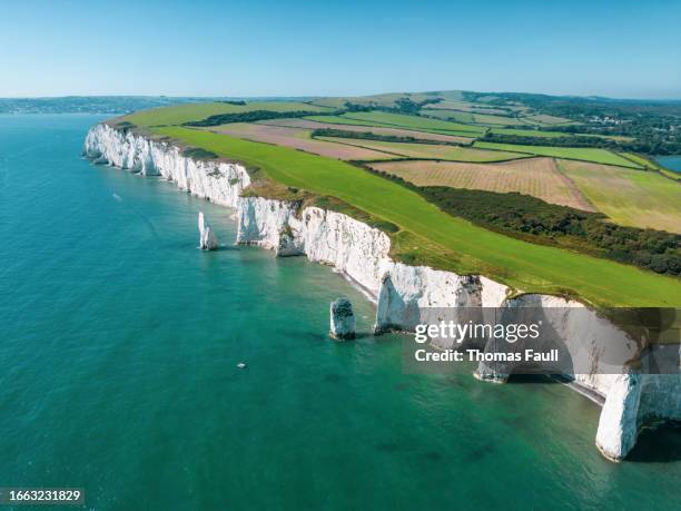 white cliffs of jurassic coast towards swanage - south west coast path stock pictures, royalty-free photos & images