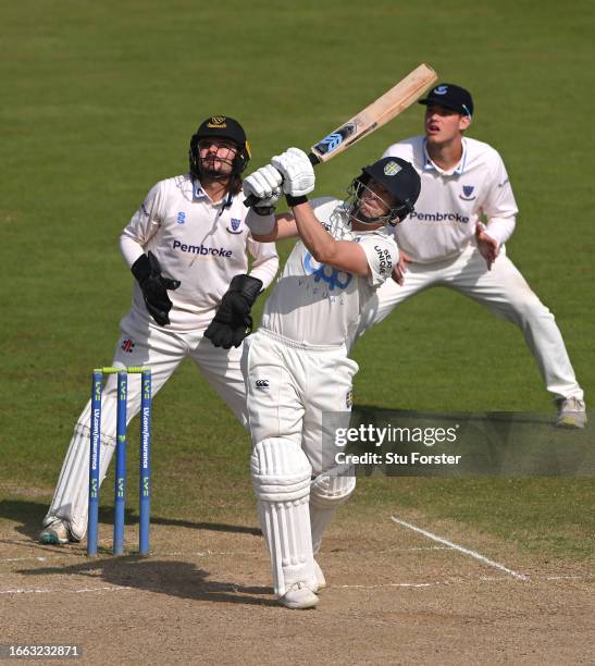 Durham batsman Scott Borthwick hits out during the LV= Insurance County Championship Division 2 match between Durham and Sussex at Seat Unique...