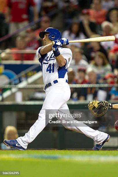 Drew Butera of Italy bats against Canada during the World Baseball Classic First Round Group D game on March 8, 2013 at Chase Field in Phoenix,...