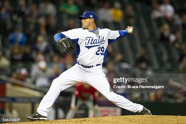 Dan Serafini of Italy pitches against Canada during the World Baseball Classic First Round Group D game on March 8, 2013 at Chase Field in Phoenix,...