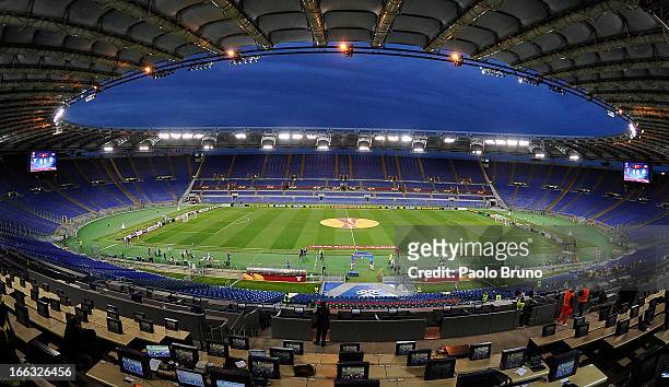 General view of Stadio Olimpico as the match is played behind closed doors and without supporters after disqualification by UEFA during the UEFA...