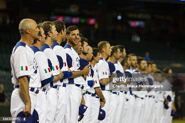 Alex Liddi of Italy smiles against Canada during the World Baseball Classic First Round Group D game on March 8, 2013 at Chase Field in Phoenix,...