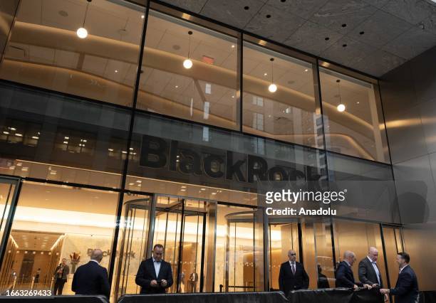 View of the headquarters of Black Rock, one of the leading fossil fuel companies, as climate activists protest against fossil fuel use in Manhattan,...