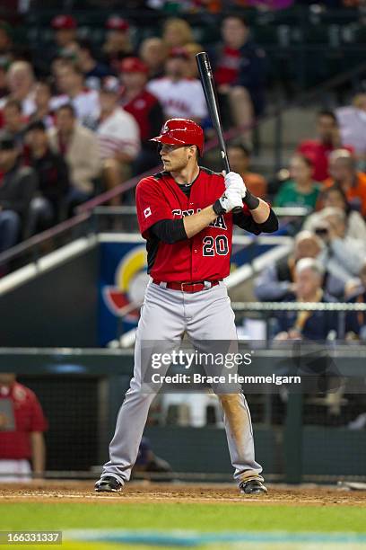 Michael Saunders of Canada bats against Mexico during the World Baseball Classic First Round Group D game on March 9, 2013 at Chase Field in Phoenix,...