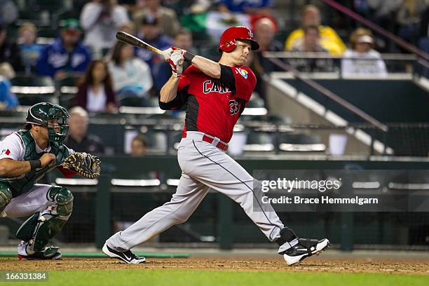 Justin Morneau of Canada bats against Mexico during the World Baseball Classic First Round Group D game on March 9, 2013 at Chase Field in Phoenix,...