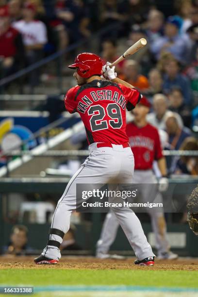 Jimmy Van Ostrand of Canada bats against Mexico during the World Baseball Classic First Round Group D game on March 9, 2013 at Chase Field in...