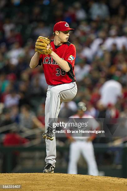 Trystan Magnuson of Canada pitches against Mexico during the World Baseball Classic First Round Group D game on March 9, 2013 at Chase Field in...