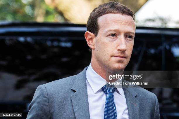 Mark Zuckerberg, CEO of Meta, arrives for the Inaugural AI Insight Forum in Russell Building on Capitol Hill on Wednesday, September 13, 2023.