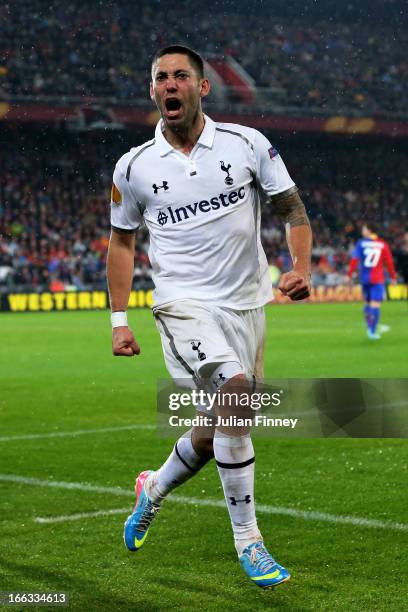 Clint Dempsey of Spurs celebrates after scoring his team's second goal during UEFA Europa League quarter final second leg match between FC Basel 1893...