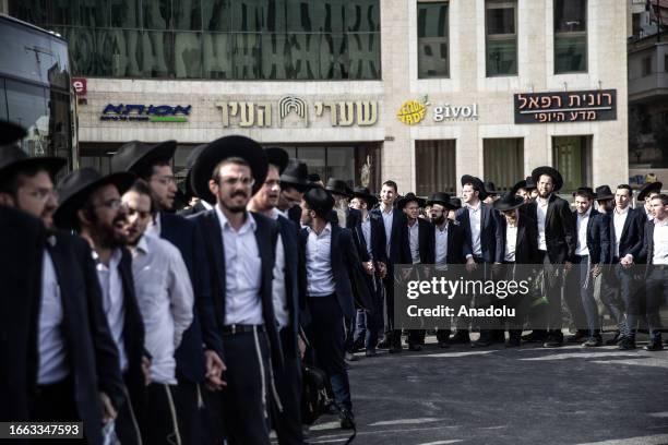 Ultra-Orthodox Jews , block a highway and tramway to protest the detention of a teenager and his transfer to a military prison in Jerusalem on...