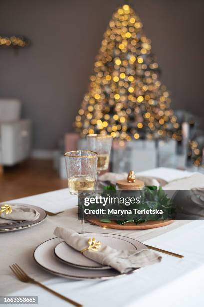 festive new year's table. new year. christmas. festive table. a glass of champagne. feast. food and drinks. buffet. - julbord bildbanksfoton och bilder
