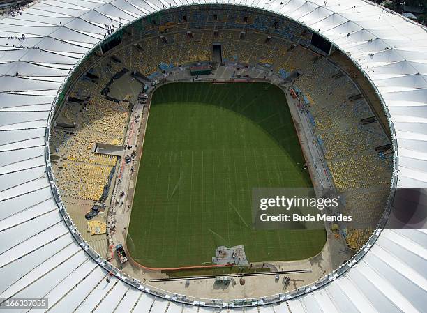 Aerial view of the Maracana Stadium which is undergoing renovations for the FIFA Brazil 2013 Confederations Cup and the FIFA Brazil 2014 World Cup on...