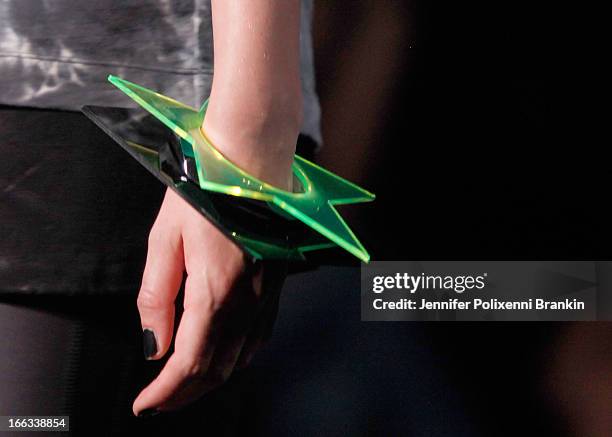 Model showcases designs on the runway at the Emma Mulholland show during Mercedes-Benz Fashion Week Australia Spring/Summer 2013/14 at Carriageworks...