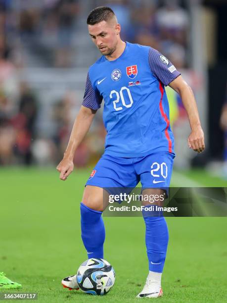 Robert Mak of Slovakia controls the ball during the UEFA EURO 2024 European qualifier match between Slovakia and Liechtenstein at Tehelne pole on...