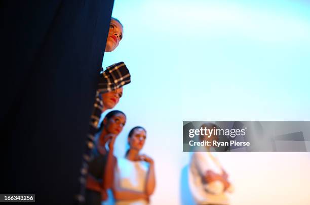 Models prepare backstage during Mercedes-Benz Fashion Week Australia Spring/Summer 2013/14 at Carriageworks on April 8, 2013 in Sydney, Australia.