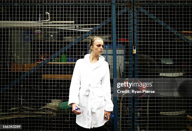 Model prepares backstage during Mercedes-Benz Fashion Week Australia Spring/Summer 2013/14 at Carriageworks on April 8, 2013 in Sydney, Australia.