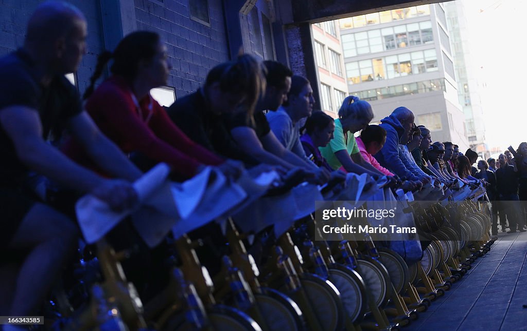 Stationary Bicycles Takeover Manhattan's High Line Park For Charity Group Workout