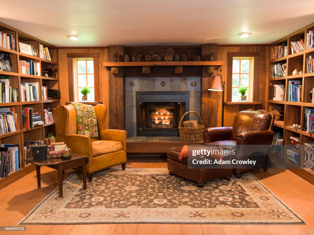 Interior of living room and fireplace