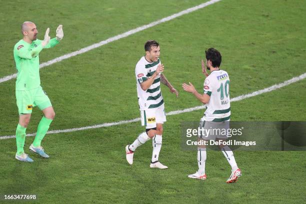 Yunus Malli of Konyaspor, Guilherme of Konyaspor celebrates victory during the Turkish Super League match between Istanbul Basaksehir and Konyaspor...
