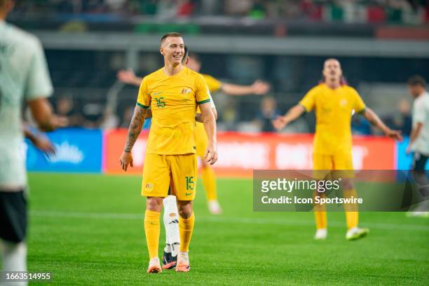 Australia forward Mitchell Duke smiles during an international friendly between Australia and Mexico on Sept 9 at AT&T Stadium in Arlington, TX.