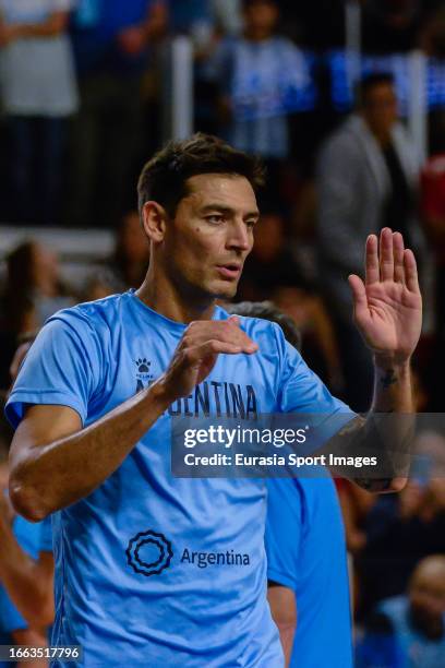 Carlos Delfino of Argentina warming up during FIBA Olympic Pre-Qualifying Tournament Final match between Bahamas and Argentina on August 20, 2023 in...