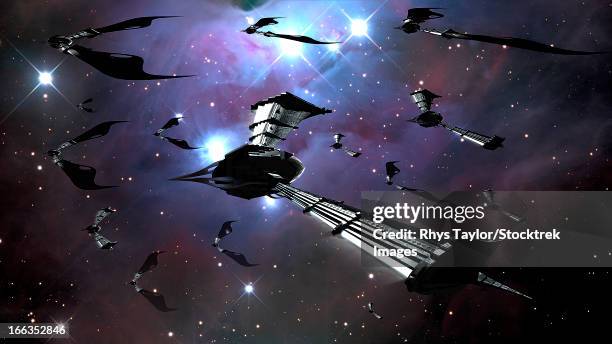 stockillustraties, clipart, cartoons en iconen met xeelee nightfighters, inspired by the novels of stephen baxter. - exploratory spacecraft