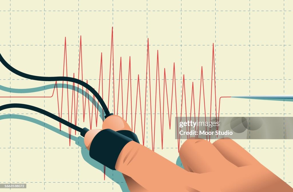 Crossed fingers and polygraph vector illustration