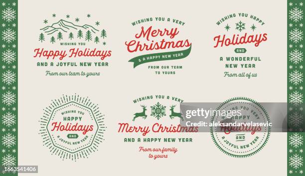 collection of holiday christmas labels - mountain peak logo stock illustrations