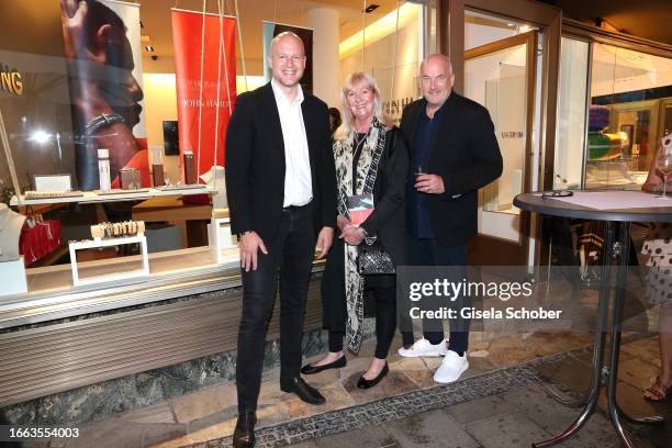 Hosts Björn Schniedenharn, Claudia Graus, Jens Schniedenharn during the presentation of the John Hardy Collection at Marrying boutique on September...