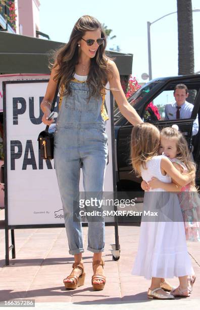 Model Alessandra Ambrosio with her daughter Anja Louise Ambrosio Mazur as seen on April 11, 2013 in Los Angeles, California.