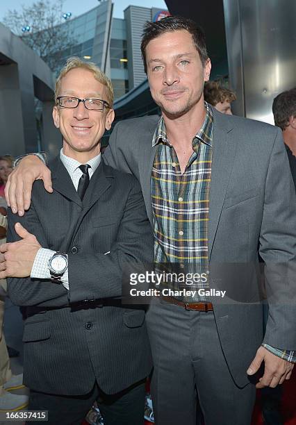 Actors Andy Dick and Simon Rex arrive at the premiere of "Scary Movie V" presented by Dimension Films, in partnership with Lexus and Chambord at the...