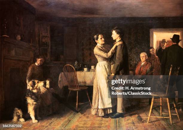 1800s 1890s breaking home ties painting by thomas hovenden mother sadly saying goodbye to her son.