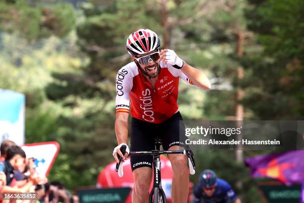 Jesús Herrada of Spain and Team Cofidis celebrates at finish line as stage winner during the 78th Tour of Spain 2023, Stage 11 a 163.2km stage from...