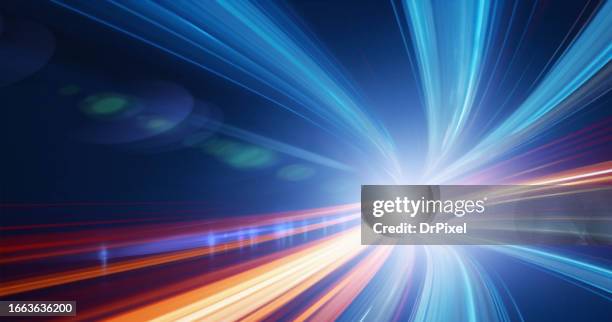 abstract highspeed tunnel with light trails - swoosh stock pictures, royalty-free photos & images