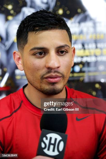 Abner Mares attends the media workout at Azteca Gym on April 11, 2013 in Bell, California.