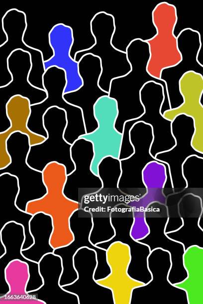 black and multi colored men silhouettes - same person different poses stock illustrations