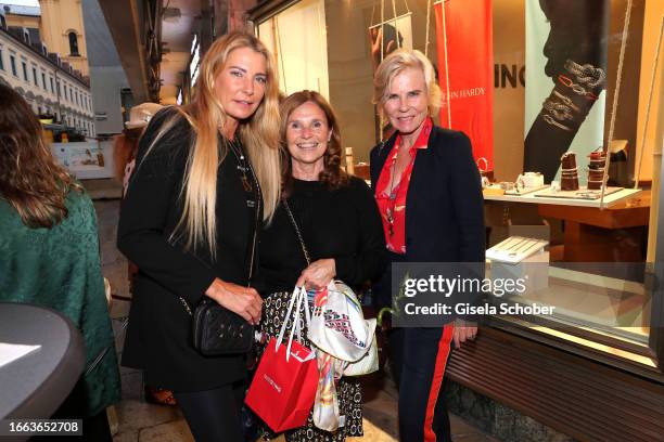 Giulia Siegel, Judith Epstein and Annette Zierer during the presentation of the John Hardy Collection at Marrying boutique on September 13, 2023 in...