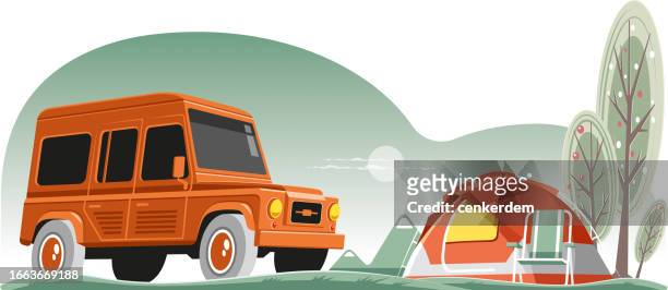 4x4 camper - dome tent stock illustrations