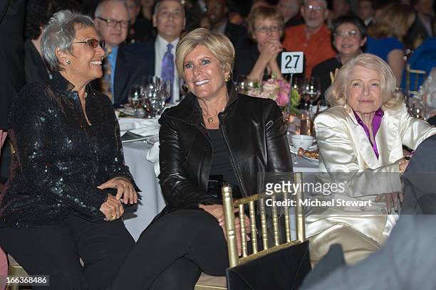 Kathy Travis, TV personality Suze Orman and Edith "Edie" Windsor attend The Center Dinner 2013 Gala at Cipriani Wall Street on April 11, 2013 in New...