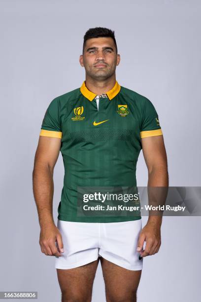 Damian de Allende of South Africa poses for a portrait during the South Africa Rugby World Cup 2023 Squad photocall on September 02, 2023 in Toulon,...